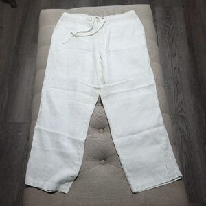 Tasso Elba 100% Linen Drawstring Waist Cream Wide Leg Pants Womens Large